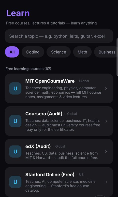 V-Grab Learn tab with free courses and tutorials